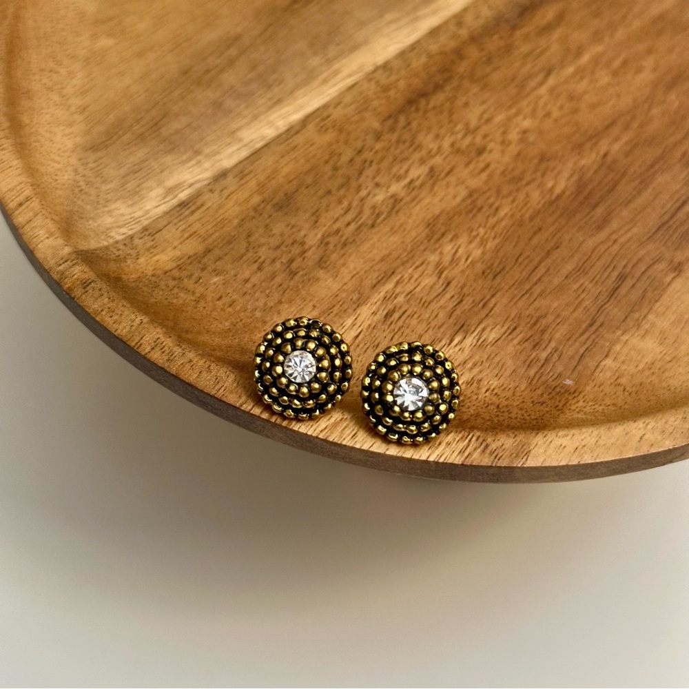 4/$15 Bronze Gold Vintage Beaded Round Earrings Studs